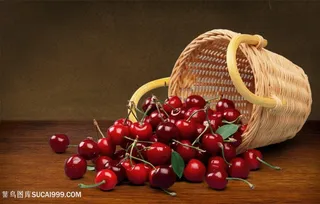 新鲜采摘的水果樱桃高清图