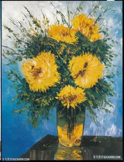 唯美水彩小黄菊花瓶油画 唯美水彩小黄菊花瓶油画
