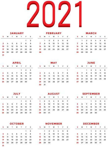 2021 年日历 PNG免抠(440x600)