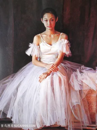 正面芭蕾舞者的肖像油画