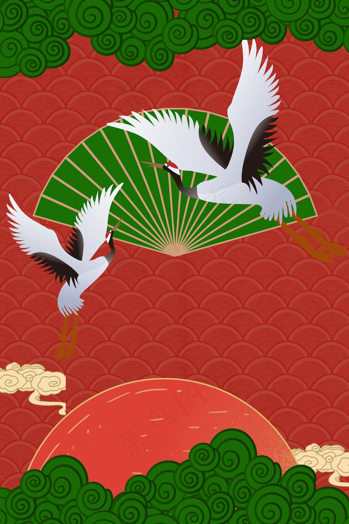 中国风手绘国潮风背景海报(3545x5315)psd模版下载