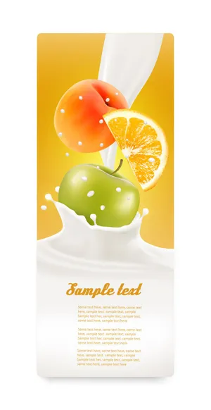 黄桃青苹果水果牛奶不干胶标签瓶贴纸