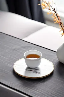 国风茶杯枝叶简约背景