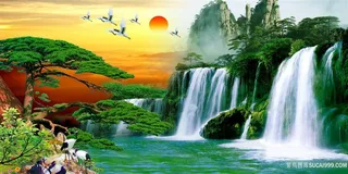 高清风景山水字画迎客松画卷高分辨率素材画