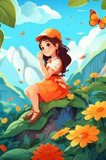 清新花草女孩蝴蝶插画背景 清新花草女孩蝴蝶插画背景