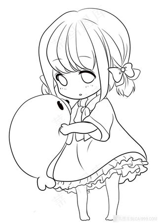 PS板绘线描卡通可爱小女孩