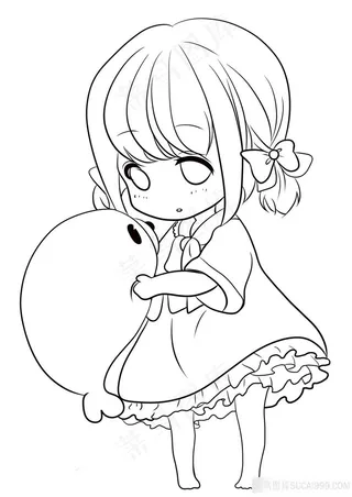 PS板绘线描卡通可爱小女孩