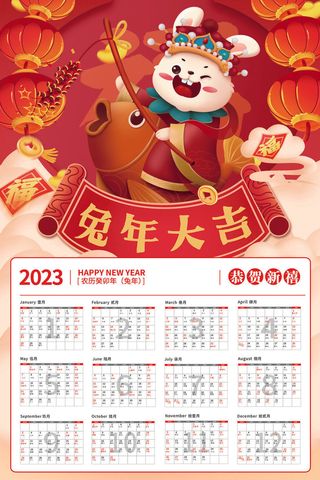 2023日历兔年大吉通用挂历