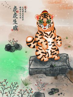 虎年新年海报展板psd模板虎虎生威虎年插画
