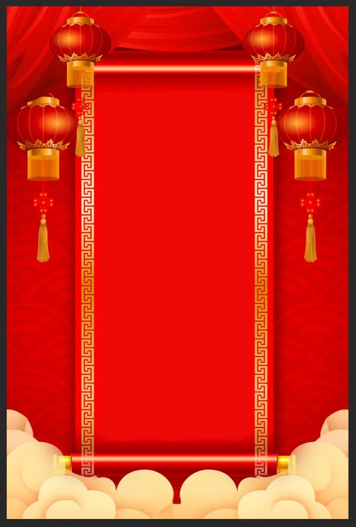 祥云灯笼绸布挂联过年背景