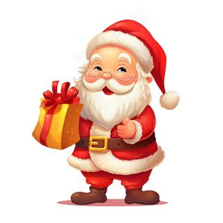 圣诞老人拿着礼物可爱卡通插画免抠