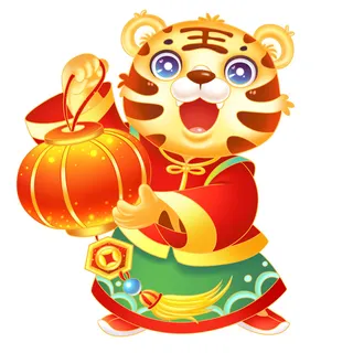 中国风2022虎年元旦新年卡通老虎形象装饰元素插画ps素材