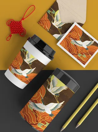 国潮风中式文创纸杯智能样机