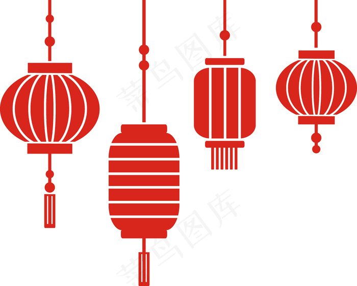中国风 手绘 卡通元素 传统 复古红 灯笼装饰 PNG 免抠 