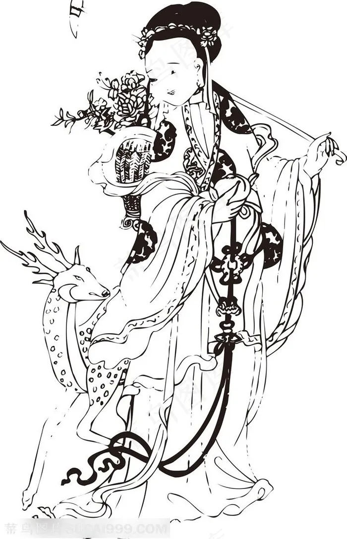 仙子手绘线描108罗汉矢量PNG绘画图片