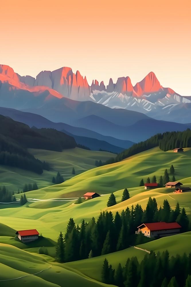 简约郊外屋子山脉摄影