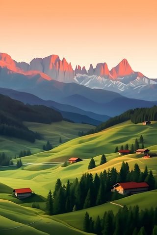 简约郊外屋子山脉摄影