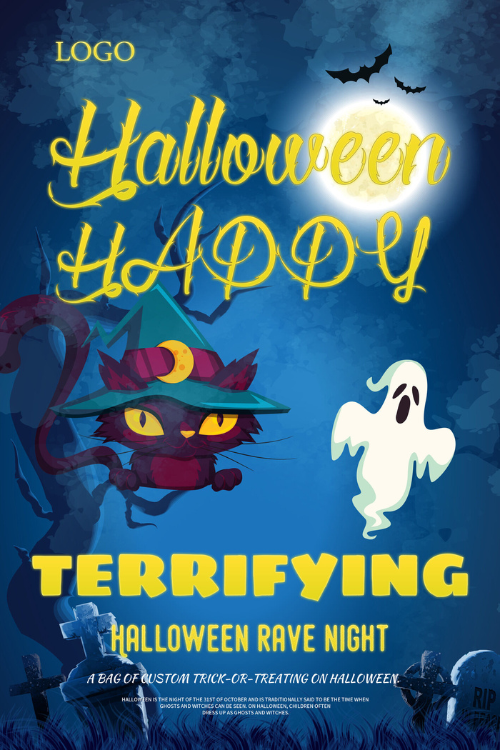 蓝色可爱万圣节宣传海报