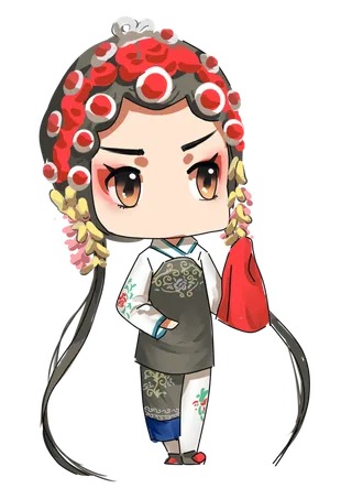 卡通京剧戏剧人物脸谱插画PNG图片 国潮中国风Q版戏剧人物PS素材