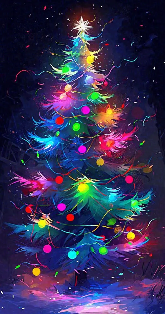 圣诞节彩色圣诞树缤纷鲜艳夜晚灯光(800x1520)