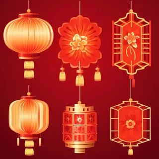 红灯笼过年过节喜庆插画素材