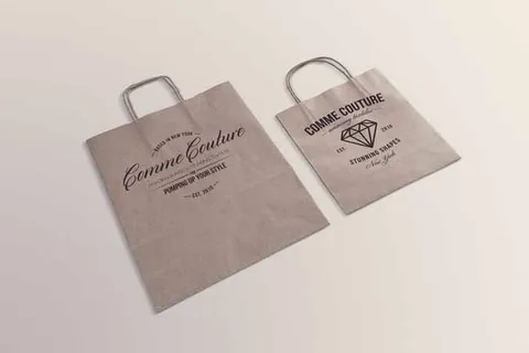 袋子样机 两个平面放置的牛皮纸袋 手提袋 礼品袋