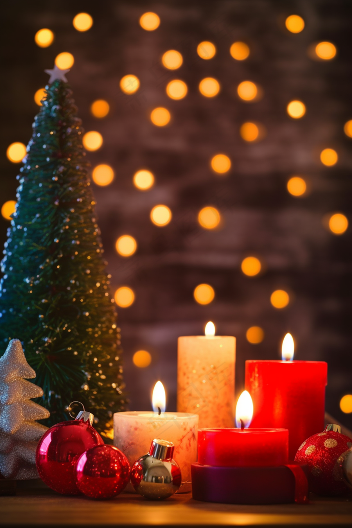 圣诞节日庆祝蜡烛灯光摄影图