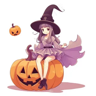 万圣节女巫南瓜灯捣蛋卡通插画免抠