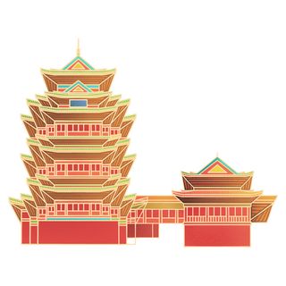 复古中国风国潮古建筑插画手绘高楼古塔PSD素材亭子png免抠图