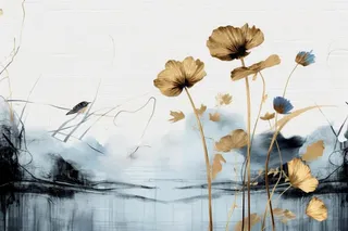 中国风意境线条金色荷花背景