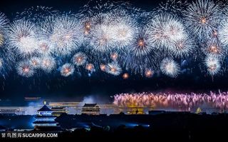 北京故宫绚丽多彩的烟花晚会高清图片