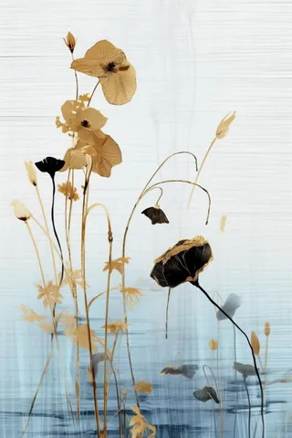 中国风意境线条金色荷花背景