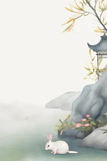 国风兔子月光背景