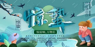 冰蓝手绘二十四节气惊蛰展板