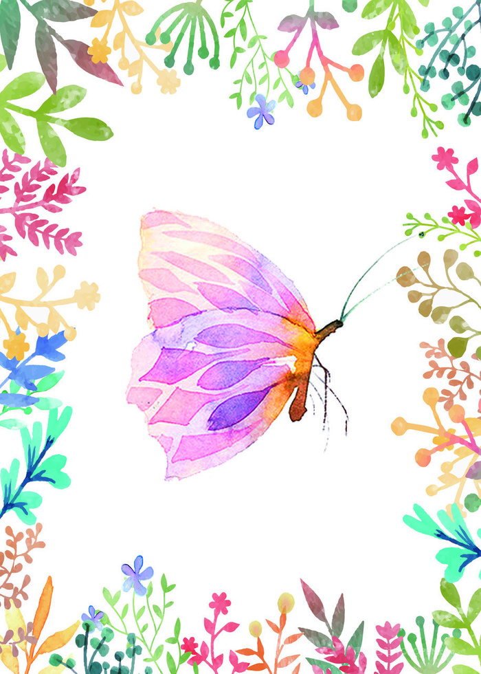 水彩蝴蝶树枝装饰画