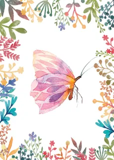 水彩蝴蝶树枝装饰画