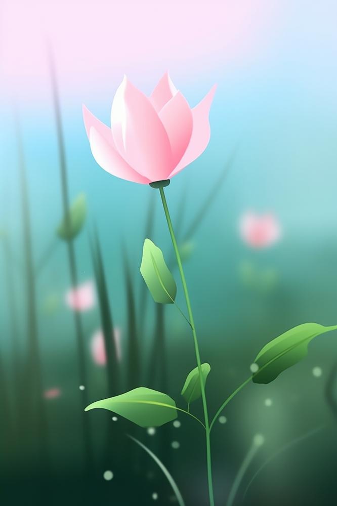 粉蓝色清爽夏日大气花朵扁平背景