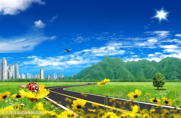 马路风景画韩式自然背景