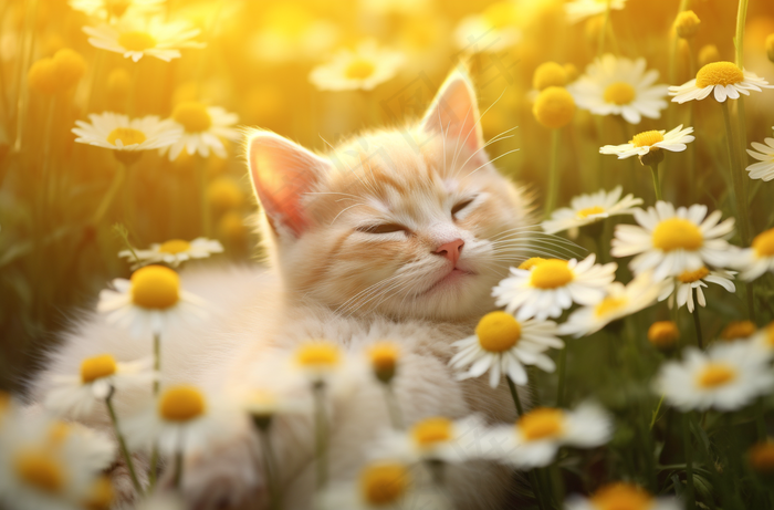 猫躺着花丛里的猫咪可爱菊花摄影图 (4080x2688)
