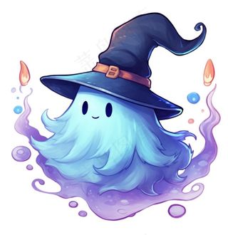 万圣节幽灵鬼魂蓝色卡通插画免抠