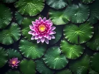 睡莲荷叶墨绿背景