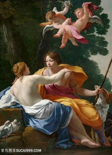 天使夫妻风景画油画