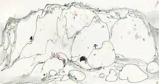 吴冠中手绘水墨简约山脉石头装饰画