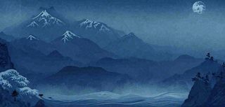 中国风意境山脉雪山海浪蓝色云层，末日暗黑恐怖