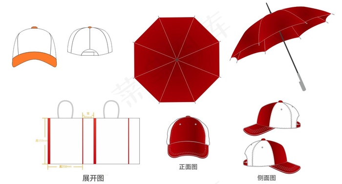 帽子雨伞礼品袋cdr矢量模版下载