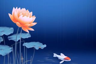 蓝色中国风荷花意境大气背景