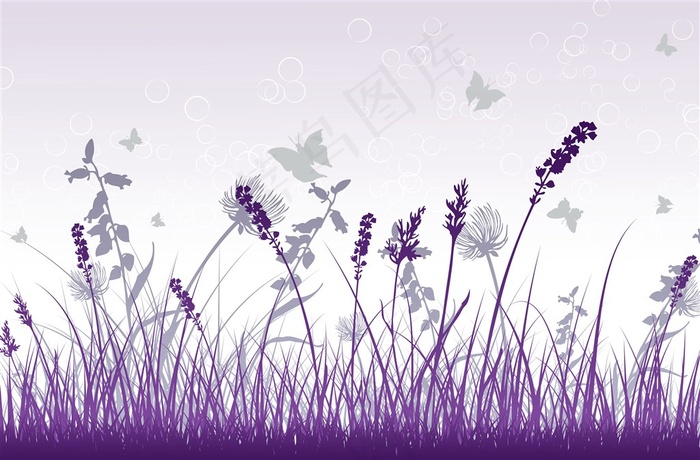 紫色卡通花草背景图片