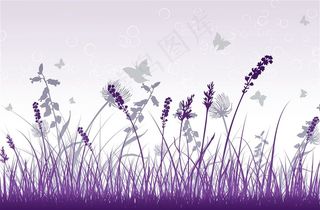 紫色卡通花草背景图片