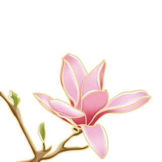 国潮风立体浮雕金边手绘花朵花卉PSD设计PNG免扣图片元素素材