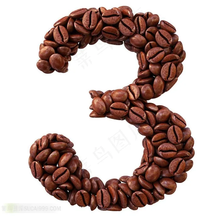 咖啡豆组成的数字3
